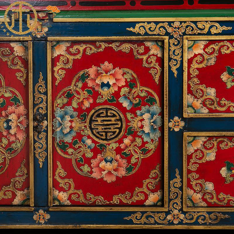 New Chinese Style Solid Wood Painted Antique TV Cabinet