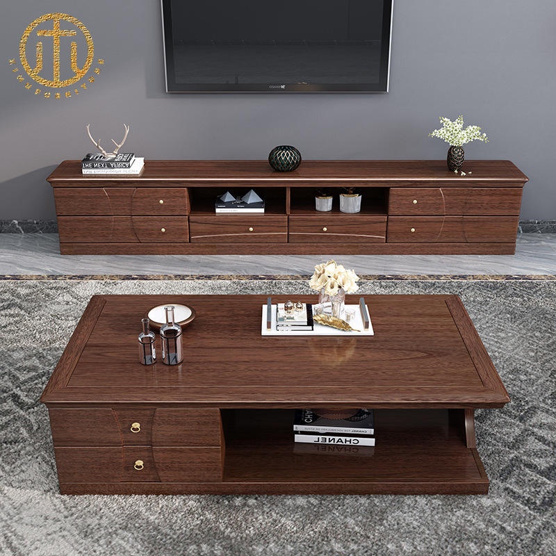 New Chinese Style Minimalist Walnut Solid Wood TV Cabinet For Living Room