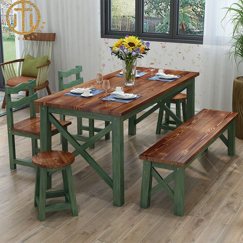 American Retro Old Solid Wood Rectangular Dining Table