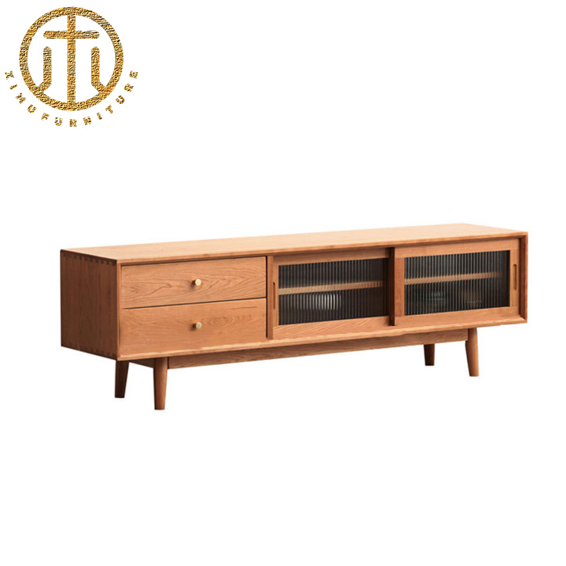 Japanese Small Glass Door Cherry Wood TV Cabinet For Living Room