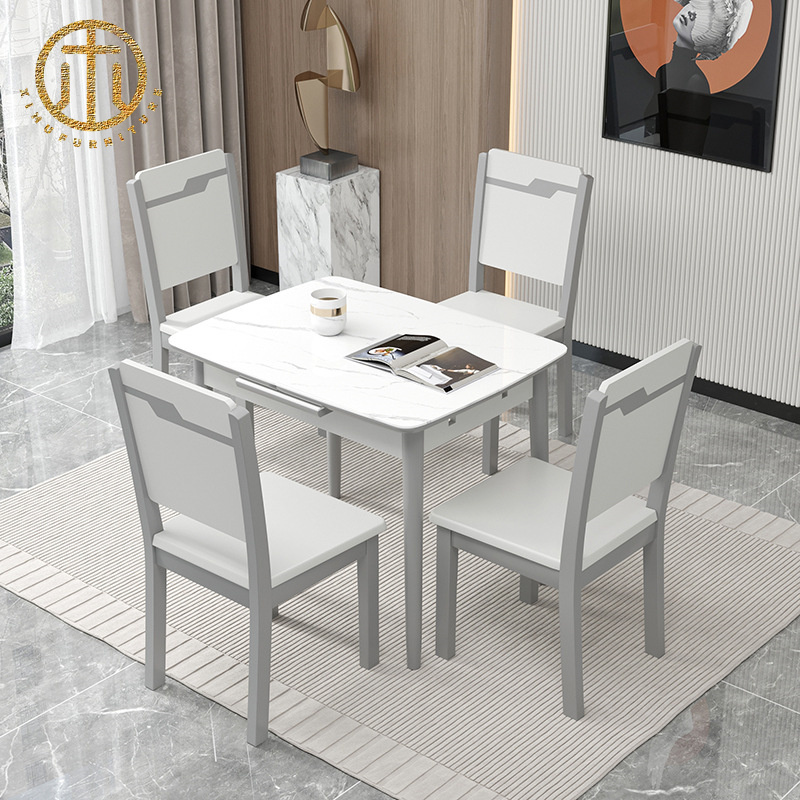 Creative Minimalist Small Apartment with Extendable Slate Dining Table for Dining Room