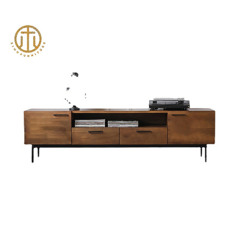 Light Brown Storable Rectangular Floor-to-Ceiling Solid Wood TV Stand