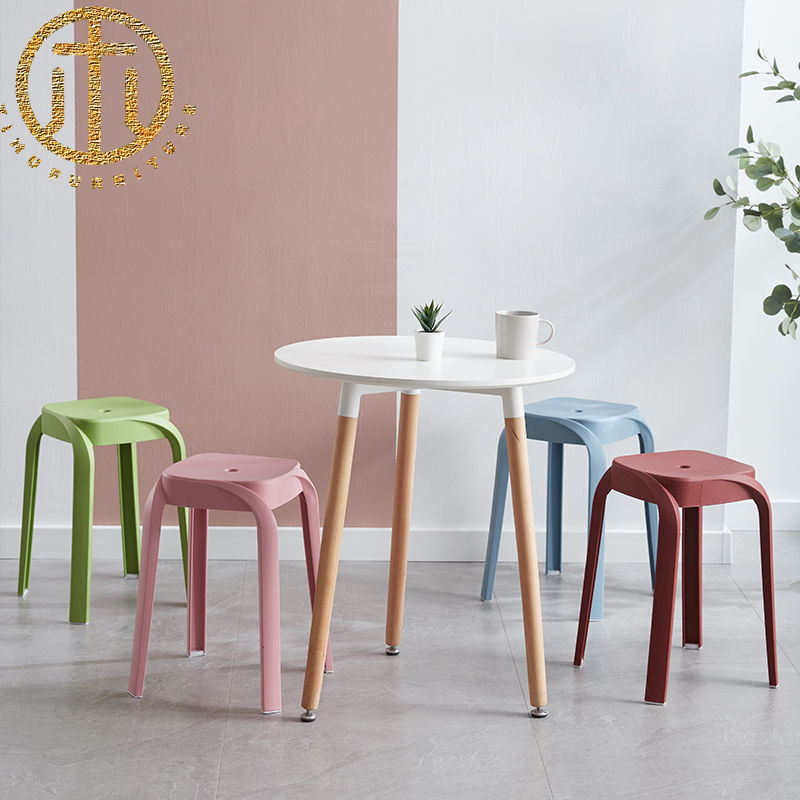 Modern Plastic Colorful Round Stools in Living Room