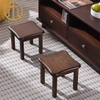 Chinese Style Rubber Wood Brown Square Stool in Living Room