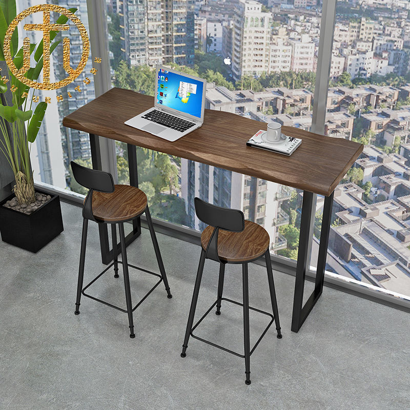 Retro Solid Wood Coffee Color Rectangular Bar Table in Living Room