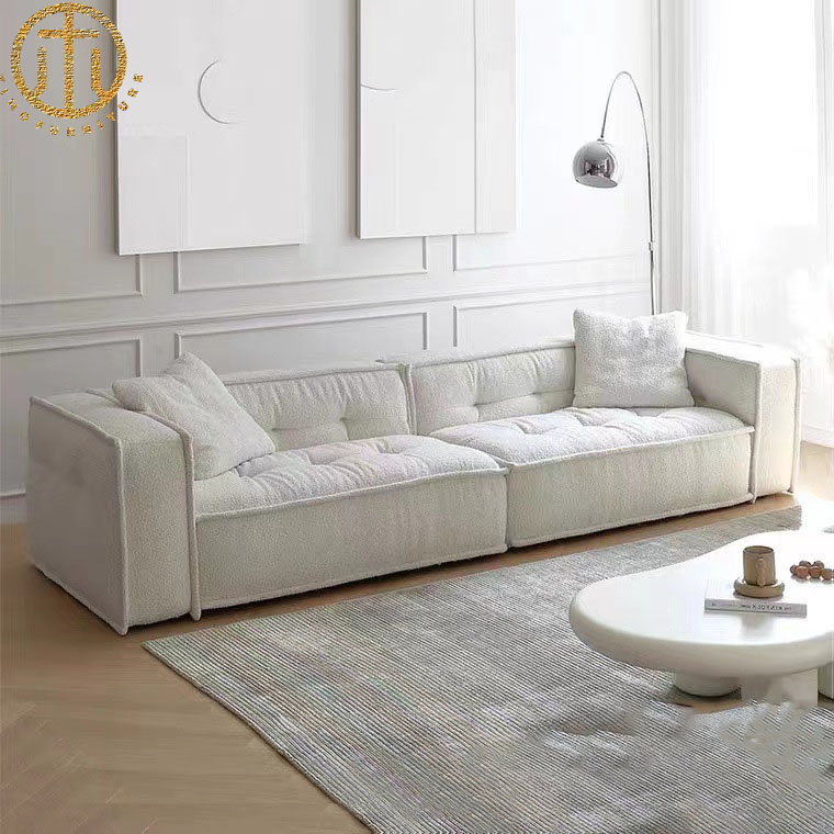 French Cream Style Living Room White Fabric Sofa