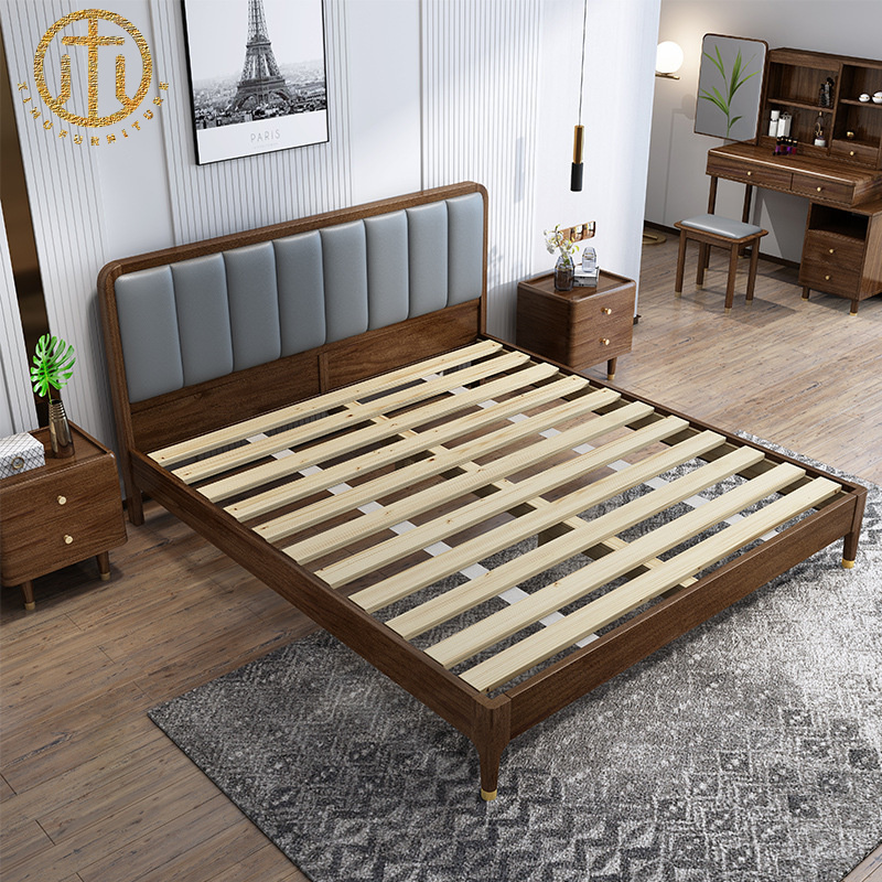 Modern Minimalist 1.8m Master Bedroom Walnut Soft Back Bed For Bedroom