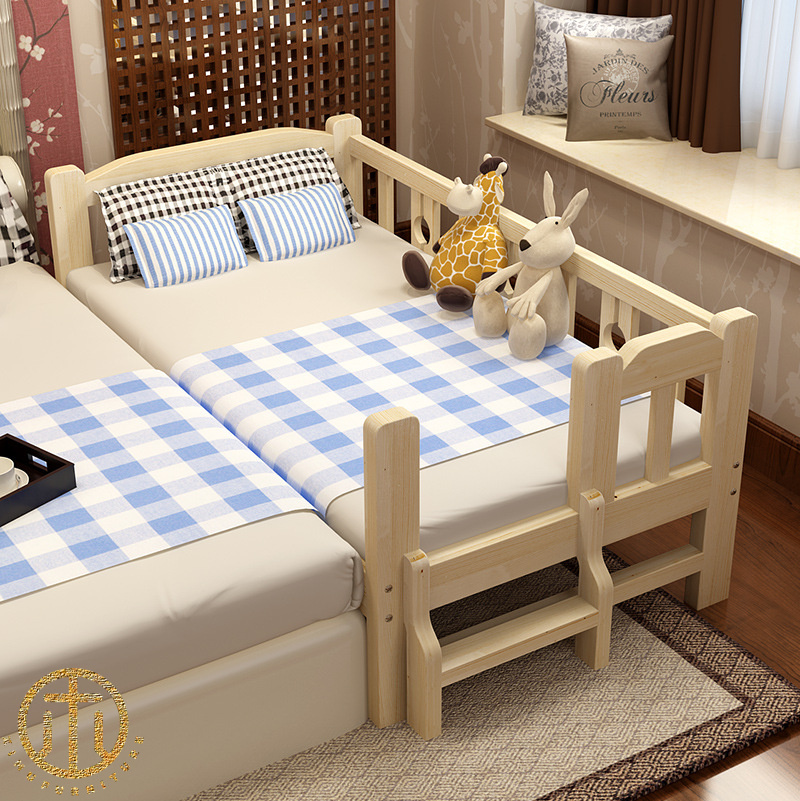 Splicing Solid Wood Children's Bed With Guardrail For Bedroom