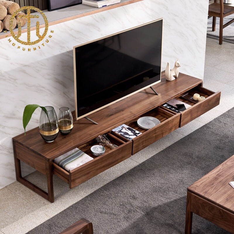 Nordic Simple Black Walnut Living Room All Solid Wood TV Cabinet