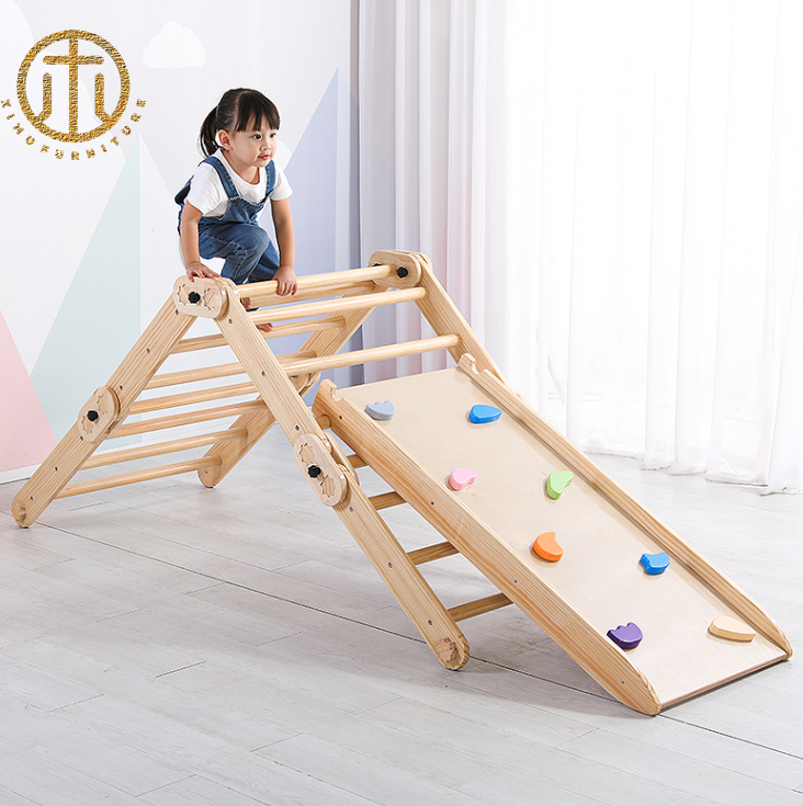 Indoor Solid Wood Toy Home Foldable Children's Climbing Triangular Sliding Ladder