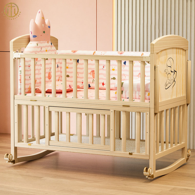 Multi-functional Movable Splicing Solid Wood Baby Cradle Bed