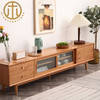 Japanese Small Glass Door Cherry Wood TV Cabinet For Living Room