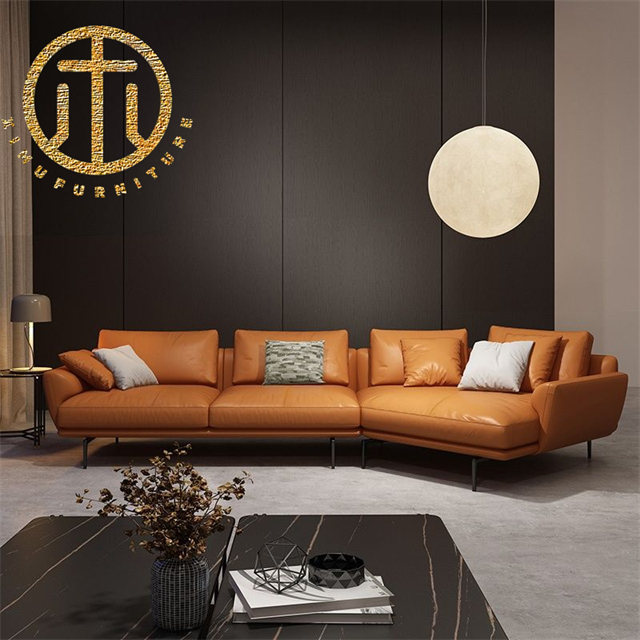 Nordic Leather Brown Rectangular Sofa Living Room