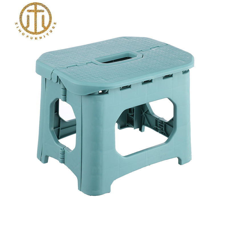 Foldable Plastic Yellow Square Stool in Living Room