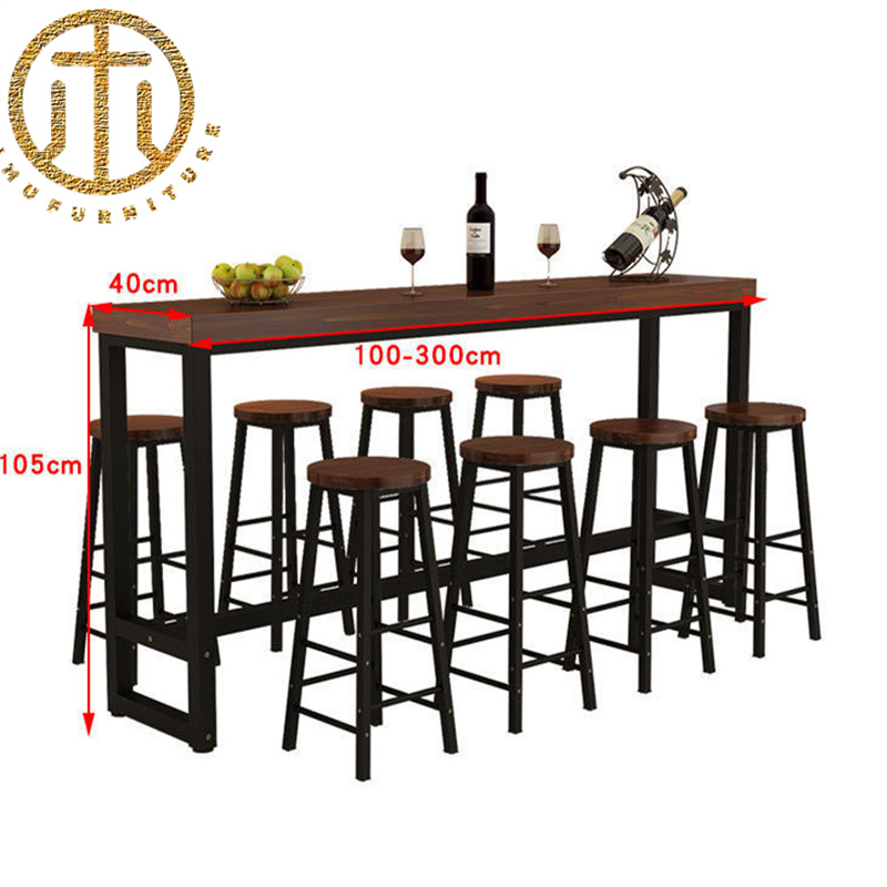 Industrial Style Solid Wood Coffee Color Rectangular Bar Table in Dining Room