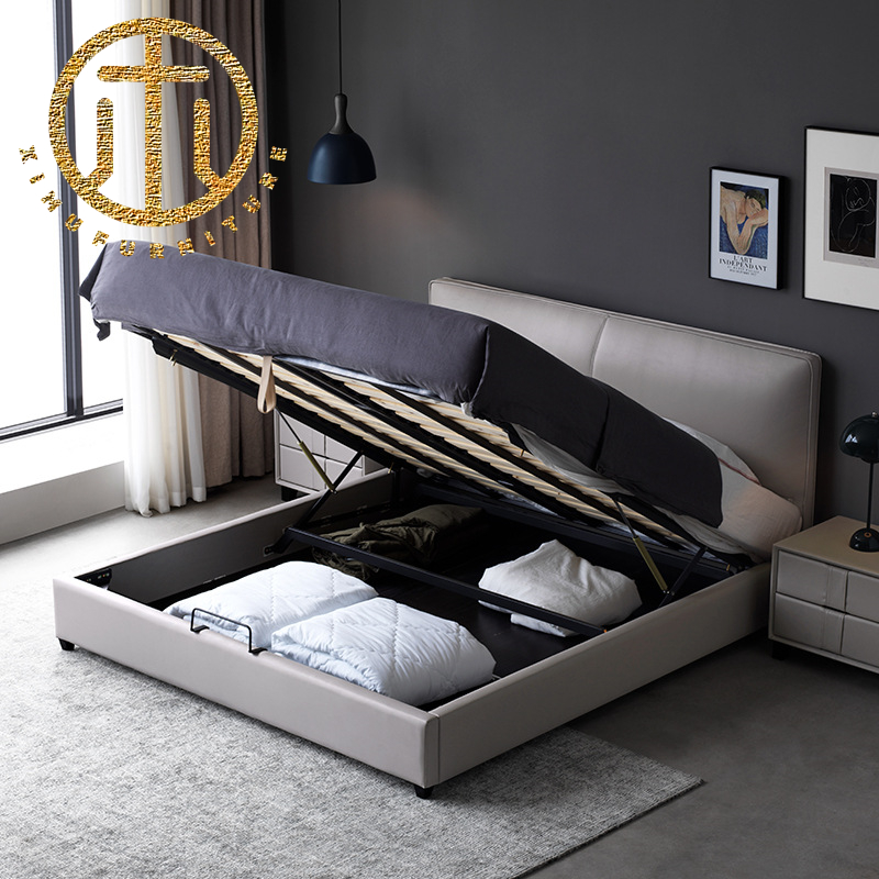 Nordic Leather Gray-black Square Bed 