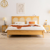 Chinese Retro Simple Rattan Solid Wood Bed For Bedroom