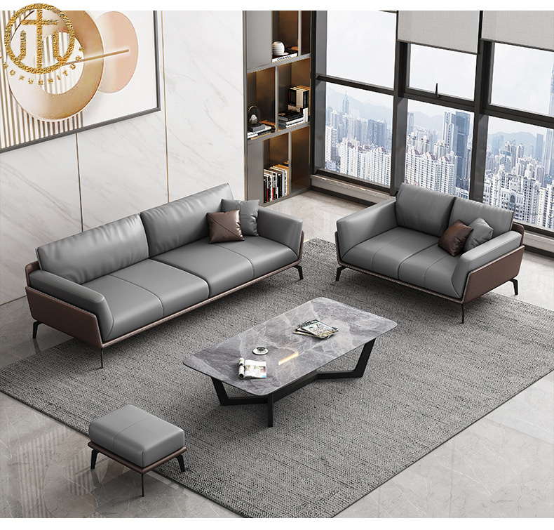 Italian Minimalist Living Room Office Reception Leather Sofa