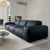 Italian Minimalist Black Leather Sofa For Living Room