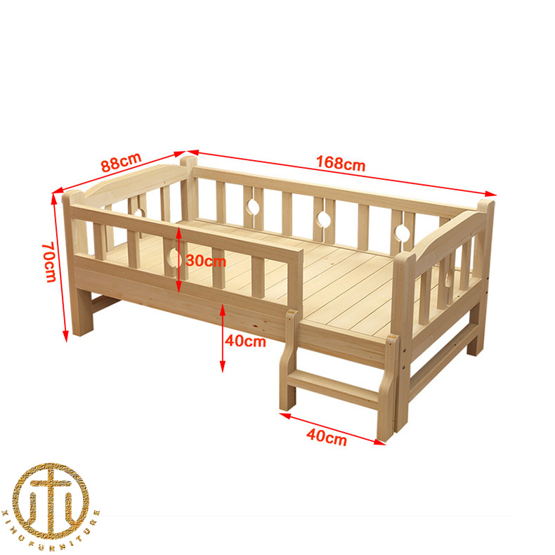 Splicing Solid Wood Children's Bed With Guardrail For Bedroom