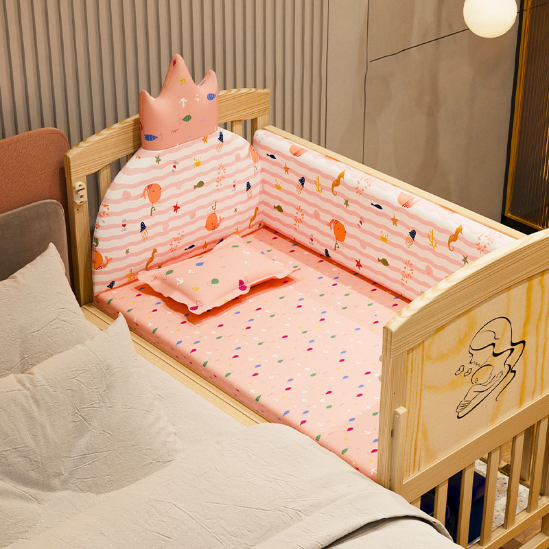 Multi-functional Movable Splicing Solid Wood Baby Cradle Bed