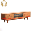 Japanese Small Glass Door Cherry Wood TV Cabinet For Living Room