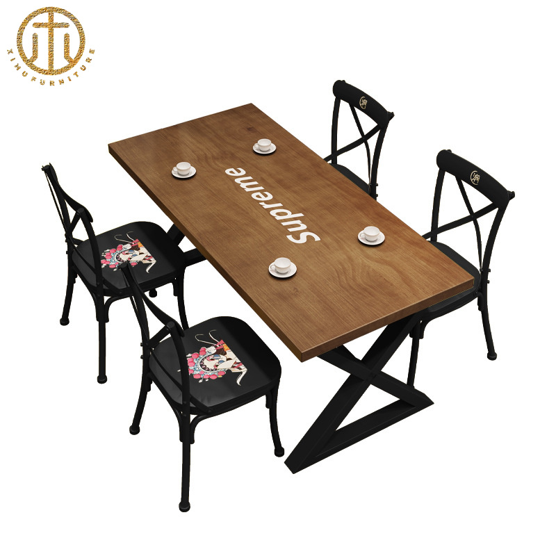 American Style Solid Wood Wrought Iron Western Restaurant Dining Table