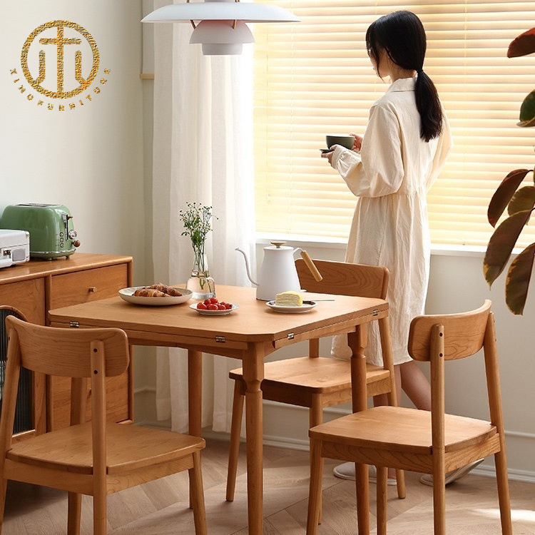 Nordic Home Small Family Extendable Cherry Wood Solid Wood Dining Table